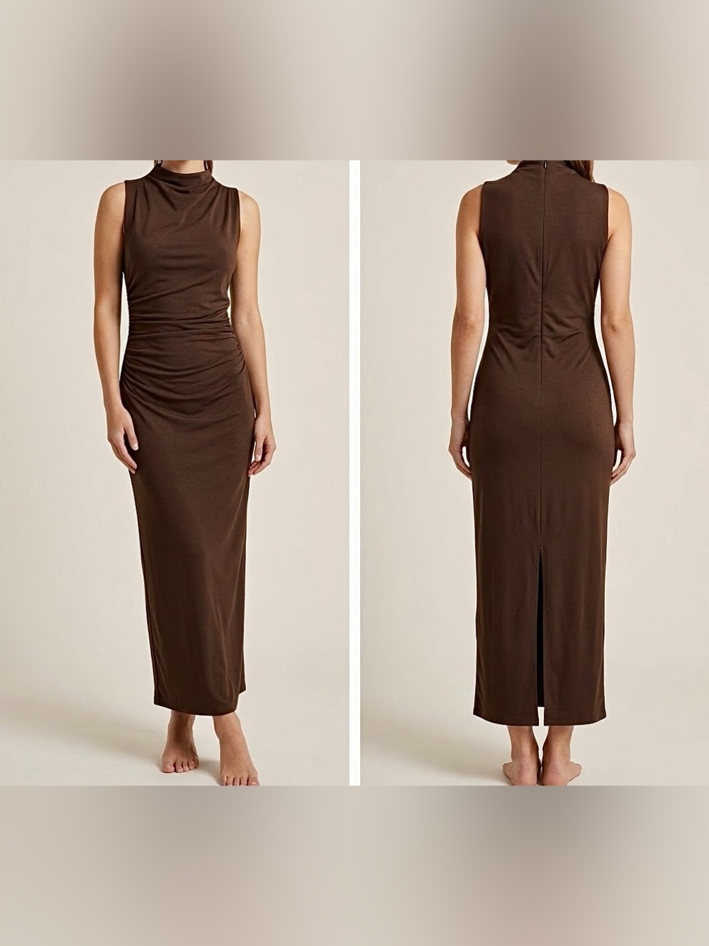 Steve Madden Brown Sleeveless Mock-Neck Maxi Dress